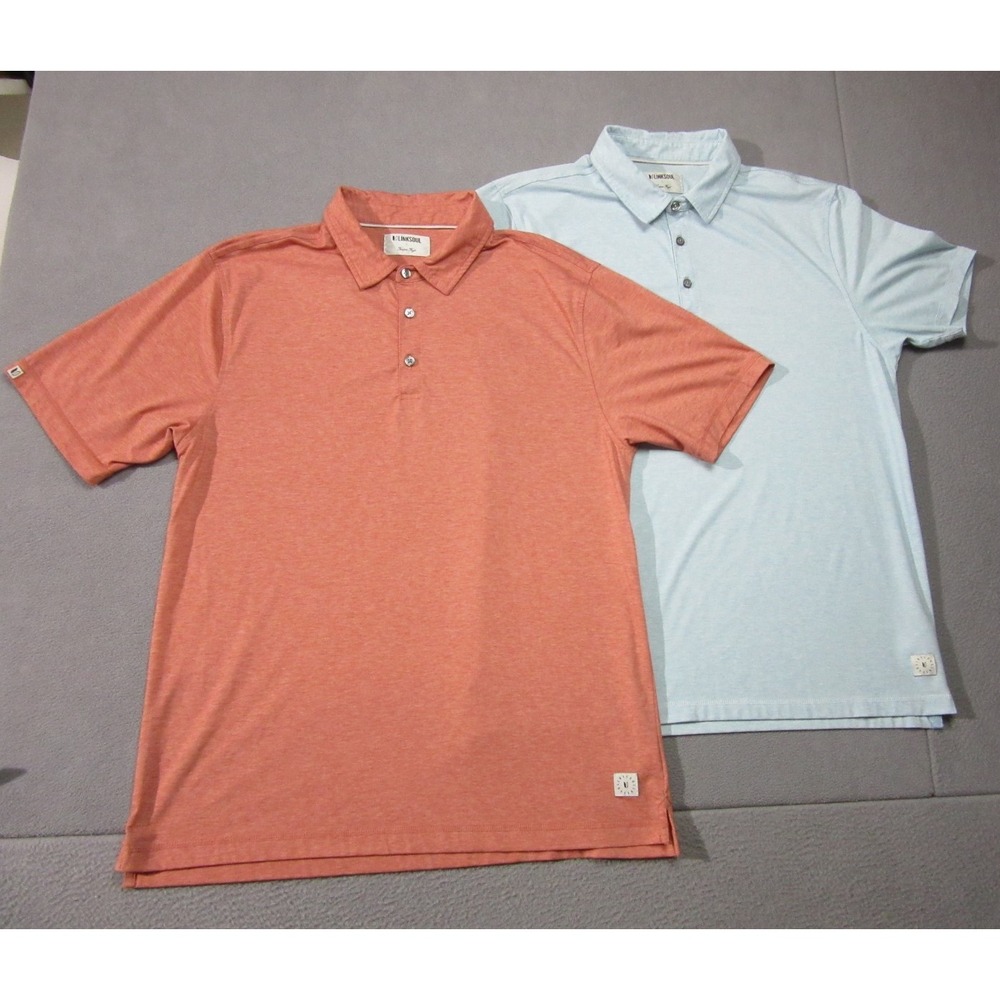 Linksoul Polo Shirt Mens Large Orange Blue Lot of 2 Golf Performance Athleisure